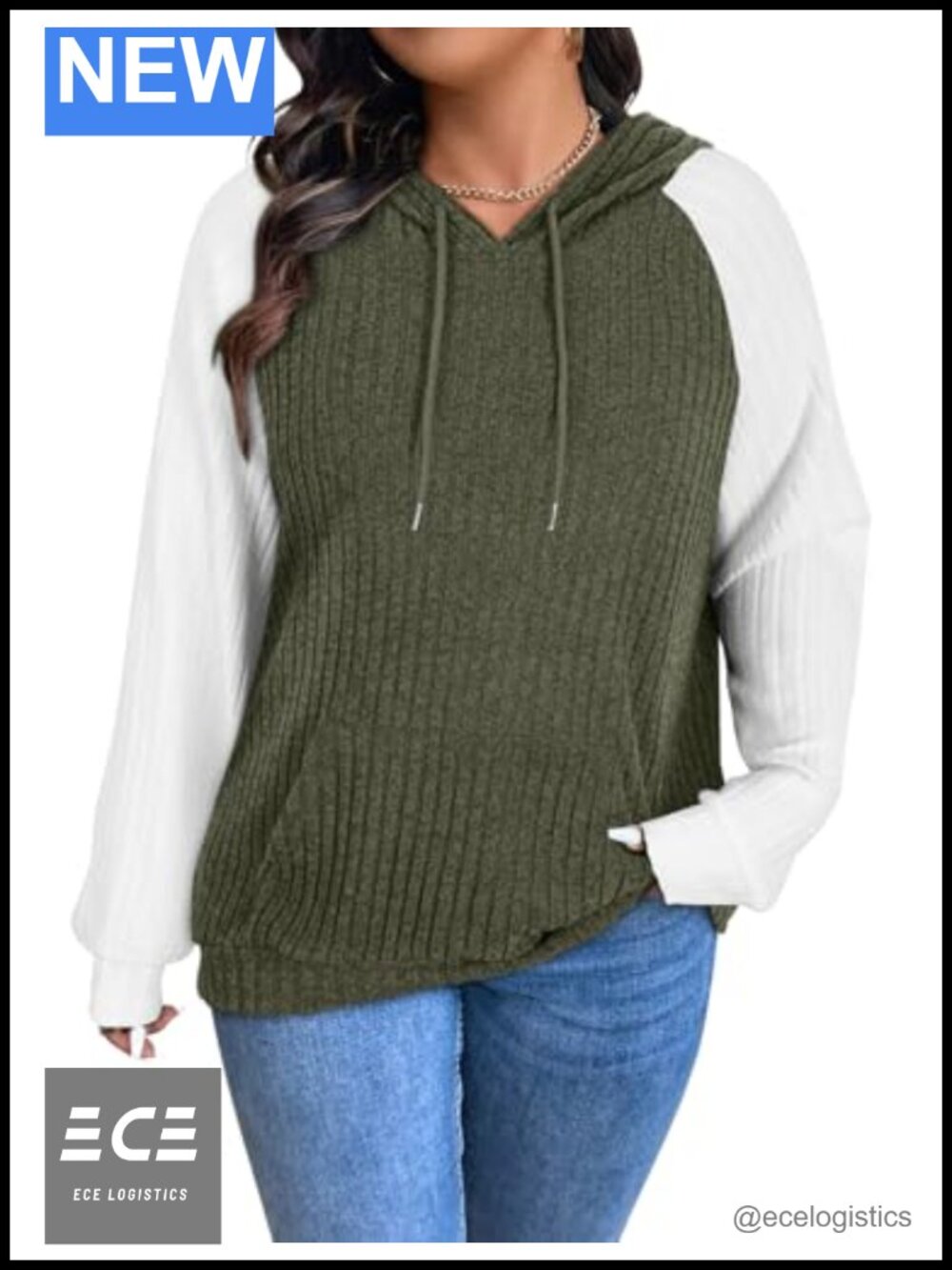Plus Size Color Block Hoodie Sweater Raglan Sleeve Lightweight Pullover